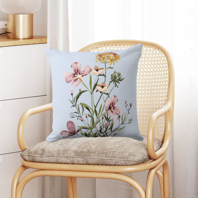 Watercolor Wildflower Bouquet #1 Cushion (In situ Boho interior)