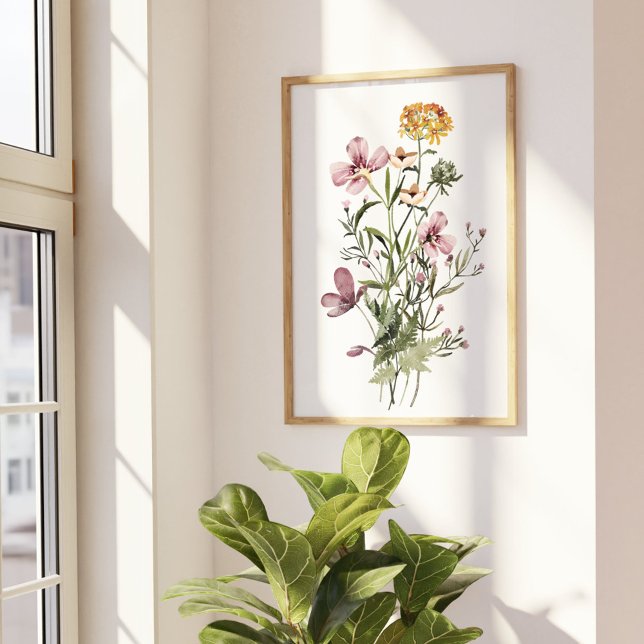 Watercolor Wildflower Bouquet #1 Poster (In situ Beside the window)