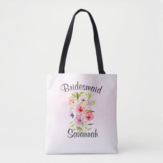 Watercolor Wildflower Bouquet Bridesmaid Wedding Tote Bag (Front)