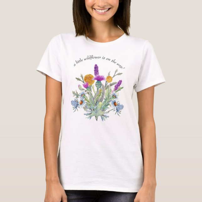 Watercolor wildflower bouquet Mother-to-be T-Shirt (Front)
