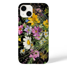 watercolor wildflower bouquet on black background