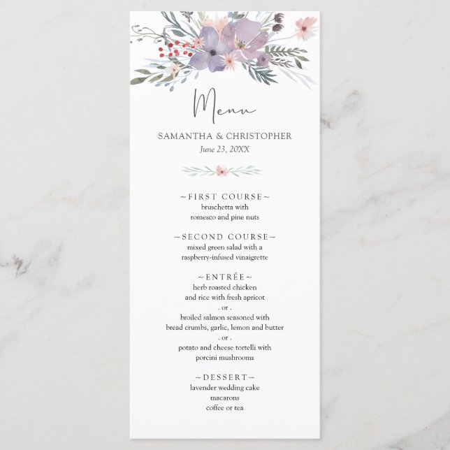Watercolor Wildflower Bouquet Wedding Menu (Front)