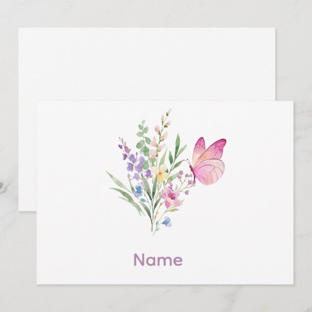 Watercolor Wildflower Bouquet with Pink Butterfly Invitation (Front/Back)