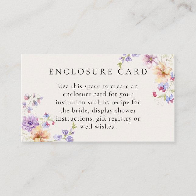 Watercolor Wildflower Bridal Shower Enclosure Card (Front)