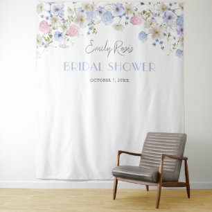 Watercolor Wildflower Bridal Shower Floral Backdro Tapestry