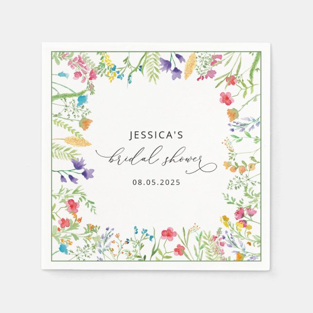 Watercolor Wildflower Bridal Shower Napkins (Front)