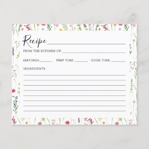 Watercolor Wildflower Bridal Shower Recipe Card