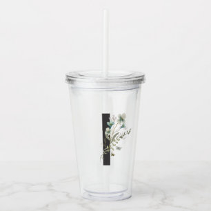 Watercolor Wildflower Bridesmaid Initial "I" Acrylic Tumbler