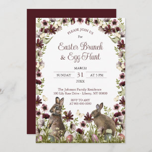Watercolor Wildflower Bunnies Easter Sunday Brunch Invitation