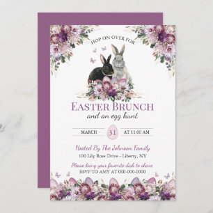 Watercolor Wildflower Bunnies Easter Sunday Brunch Invitation