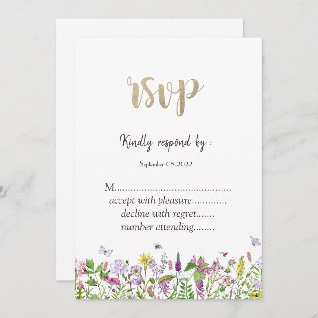 Watercolor Wildflower  Butterflies RSVP  Invitation (Front/Back)