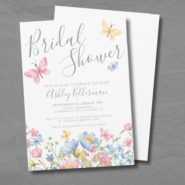Watercolor Wildflower Butterfly Bridal Shower Invitation (Watercolor Wildflower Butterfly Bridal Shower Invitation)