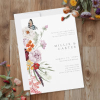 Watercolor Wildflower Butterfly Modern Wedding