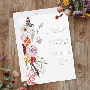 Watercolor Wildflower Butterfly Modern Wedding Invitation