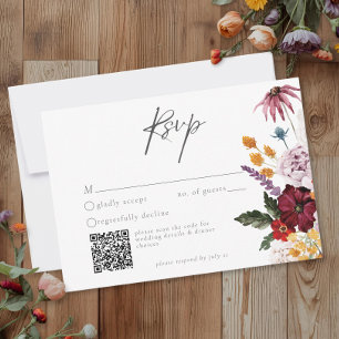 Watercolor Wildflower Butterfly Modern Wedding QR RSVP Card