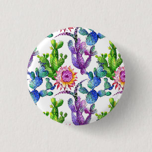 Watercolor Wildflower Cactus Pattern 3 Cm Round Badge