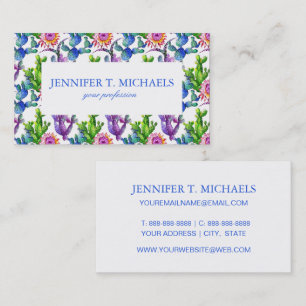 Watercolor Wildflower Cactus Pattern Business Card