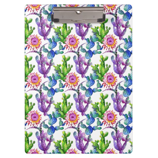Watercolor Wildflower Cactus Pattern Clipboard (Front)