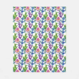 Watercolor Wildflower Cactus Pattern Fleece Blanket