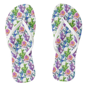 Watercolor Wildflower Cactus Pattern Jandals