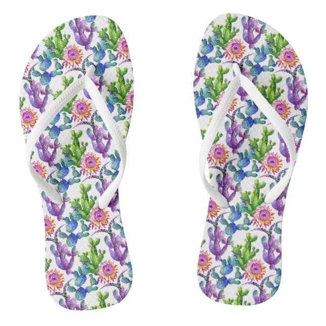 Watercolor Wildflower Cactus Pattern Jandals (Footbed)