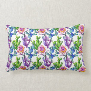 Watercolor Wildflower Cactus Pattern Lumbar Cushion