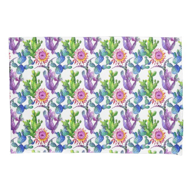 Watercolor Wildflower Cactus Pattern Pillowcase (Front-Left)
