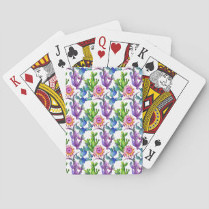 Watercolor Wildflower Cactus Pattern Playing Cards