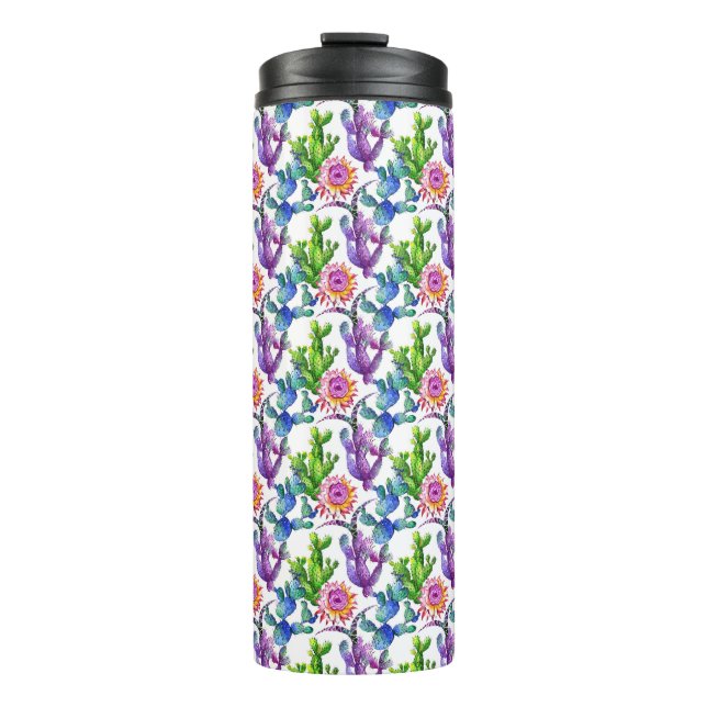 Watercolor Wildflower Cactus Pattern Thermal Tumbler (Front)