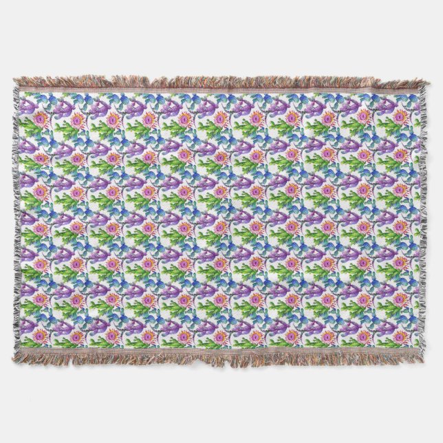 Watercolor Wildflower Cactus Pattern Throw Blanket (Front)