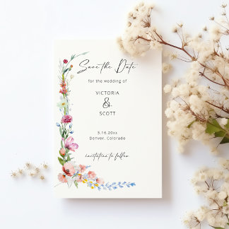 Watercolor Wildflower Calligraphy Save the Date Magnetic Invitation