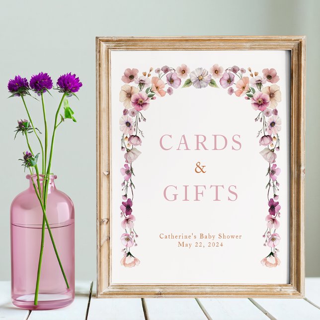 Watercolor Wildflower Cards and Gifts Sign – Dusty (Tabletop sign)