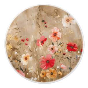 Watercolor Wildflower Ceramic Knob