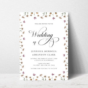Watercolor Wildflower Classic Calligraphy Wedding Invitation