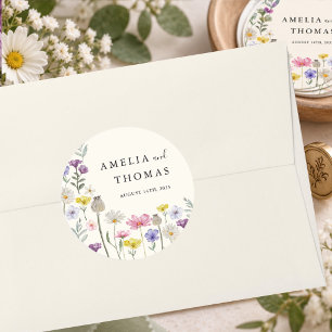 Watercolor Wildflower Colourful Floral Wedding Classic Round Sticker
