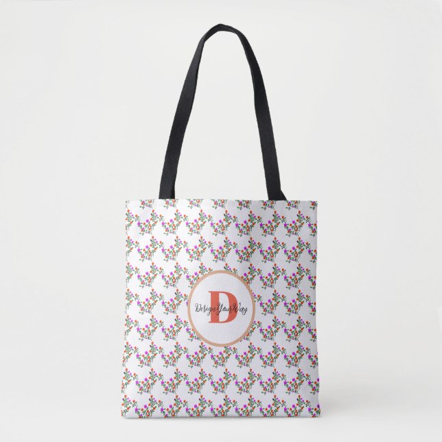 Watercolor Wildflower colourful Monogram Gift  Tote Bag (Front)