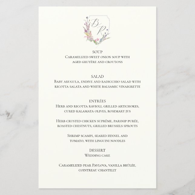 Watercolor Wildflower Crest Menu (Front)