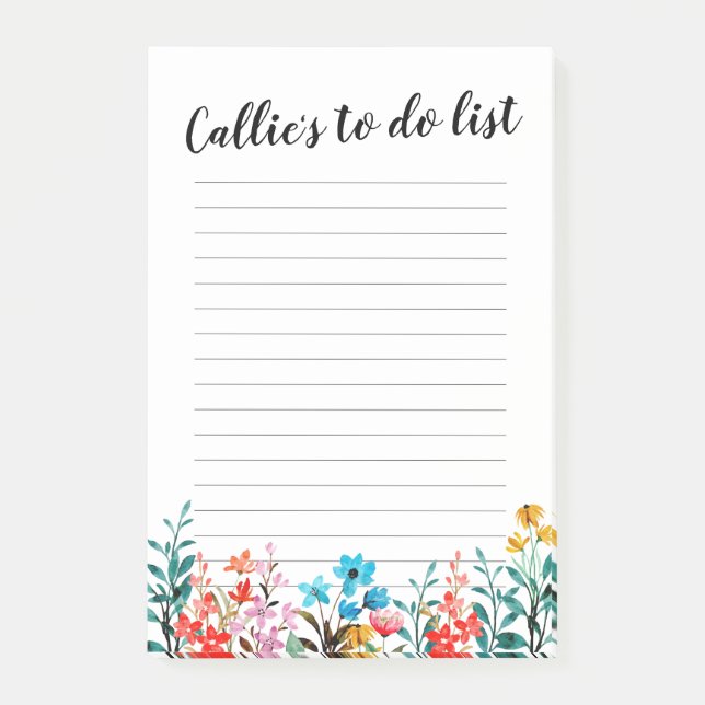 Watercolor Wildflower Custom Magnetic Notepad (Front)
