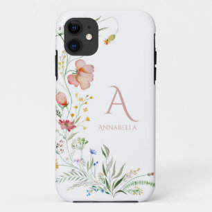 Watercolor Wildflower Custom Monogram and Name Case-Mate iPhone Case