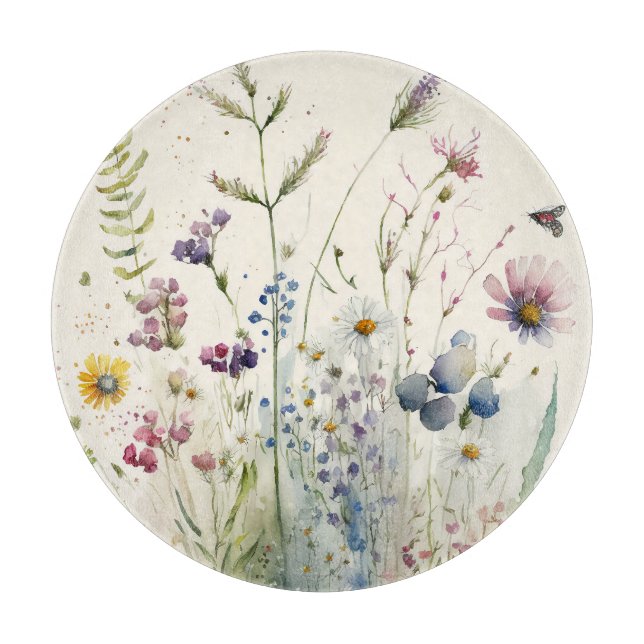 Watercolor Wildflower Cutting Board (Front)