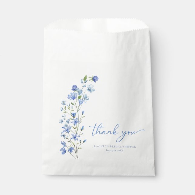 Watercolor Wildflower Dusty Blue Bridal Shower Favour Bags (Front)