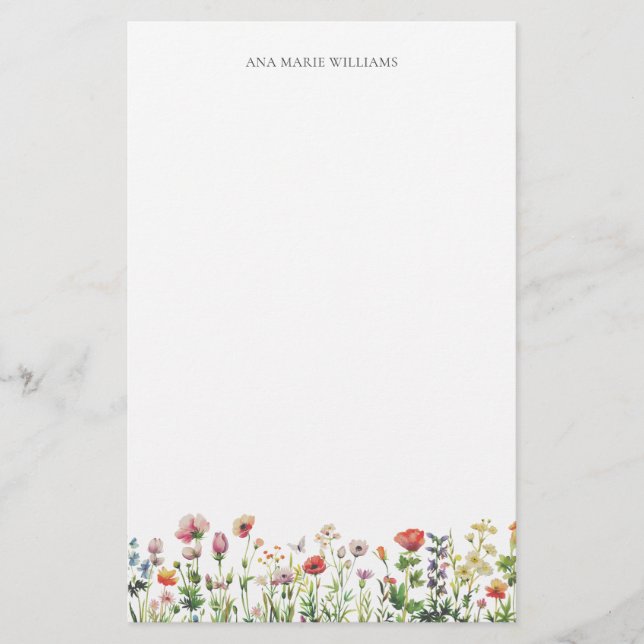 Watercolor Wildflower Elegant Stationery Paper (Front)