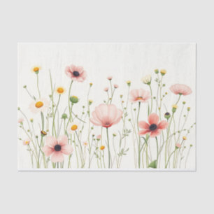 Watercolor Wildflower Field on Pale Ivory Tissue Paper