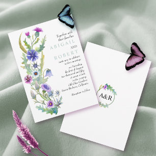 Watercolor wildflower floral arrangement wedding invitation
