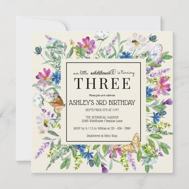 Watercolor Wildflower |  Floral Birthday | Any Age Invitation (Front)