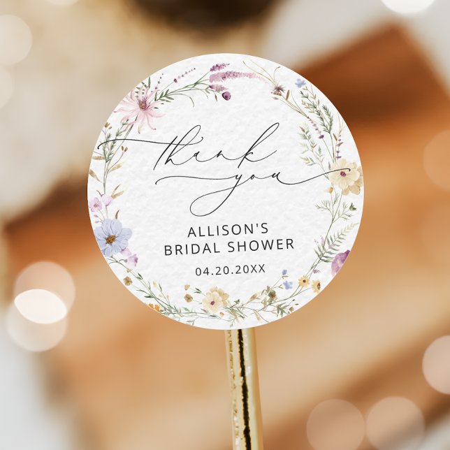 Watercolor Wildflower Floral Bridal Shower Classic Round Sticker (Creator Uploaded)