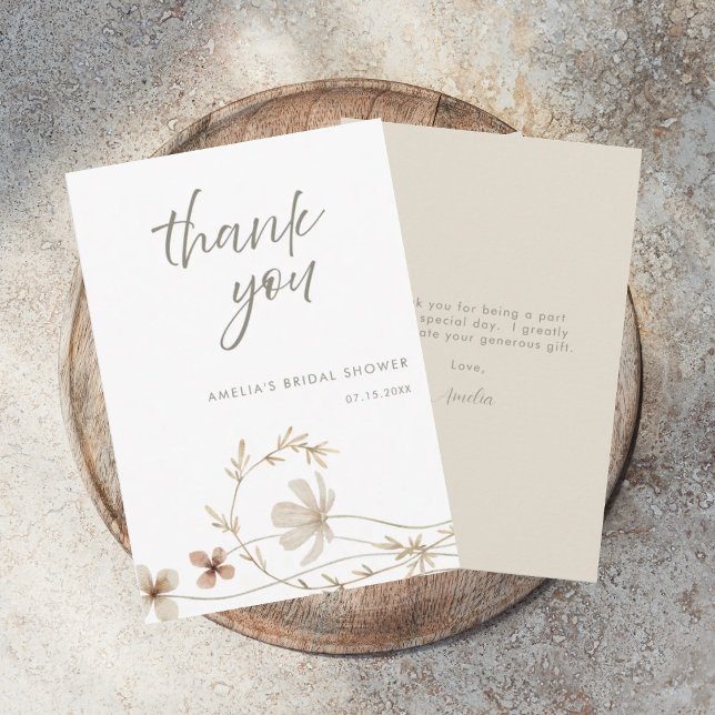Watercolor Wildflower Floral Bridal Shower Thank You Card (Creator Uploaded)