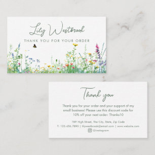 Watercolor Wildflower Floral Elegant Thank You Business Card
