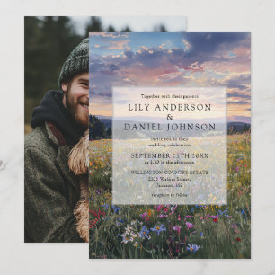 Watercolor Wildflower Floral Meadow Wedding Photo Invitation