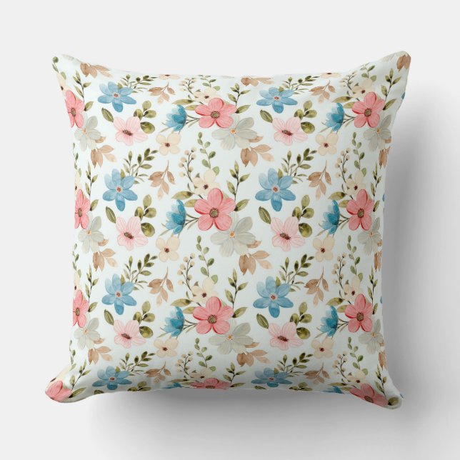 Watercolor Wildflower Floral Pattern Cushion (Front)